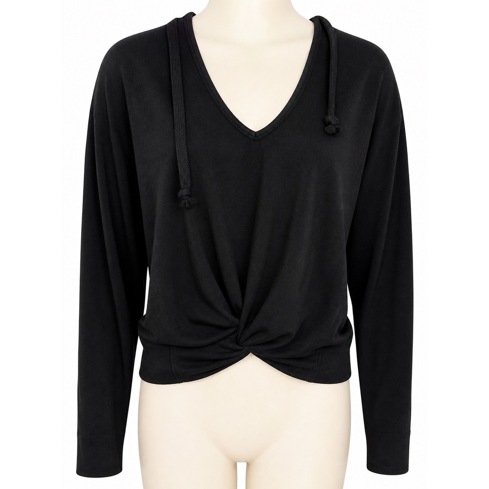 Fabletics Womens Black Twist Front‎ V-Neck Hoodie Long Sleeve Activewear Top M